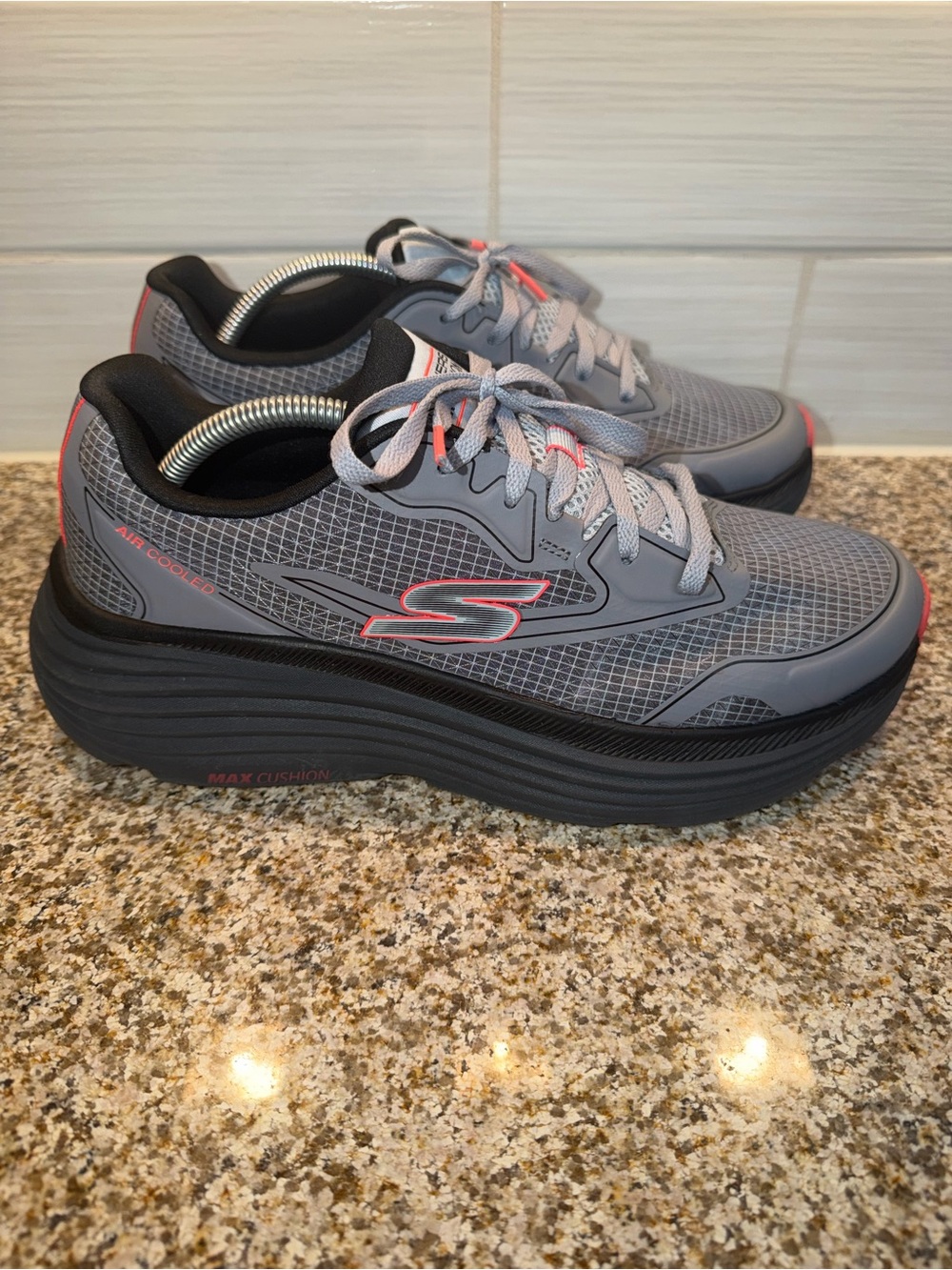 Skechers Gray Walking Sneakers with Pink Highlights